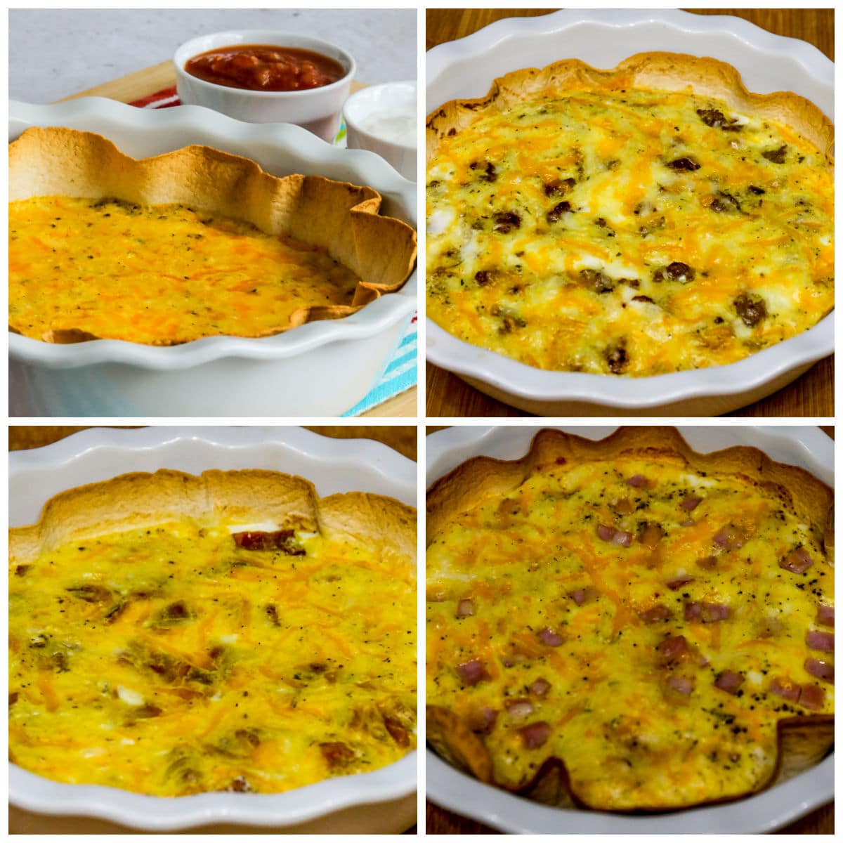 Tortilla Egg Bake collage showing four variations for the recipe.
