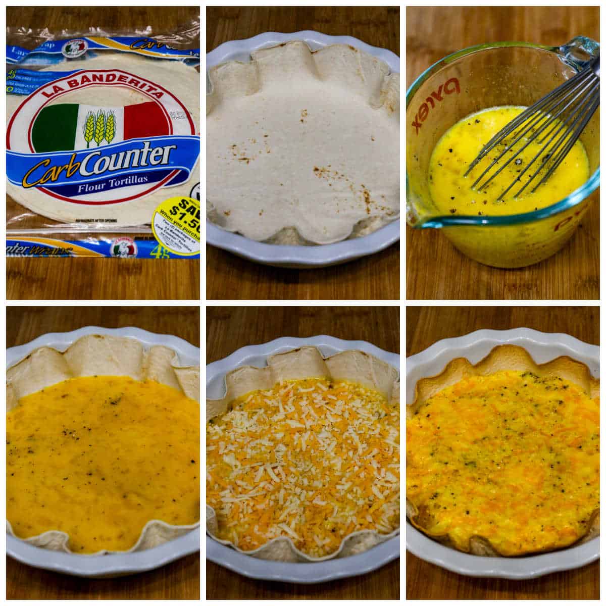 Recipe Steps collage for Tortilla Egg Bake showing photos of each step.
