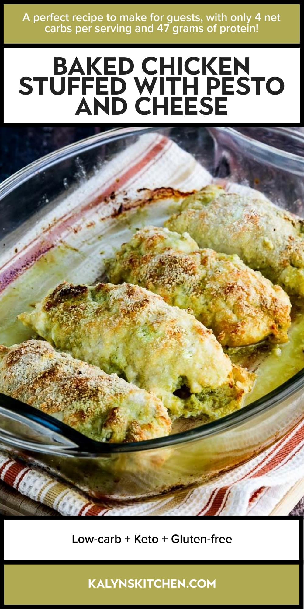 Pinterest image of Baked Chicken Stuffed with Pesto and Cheese