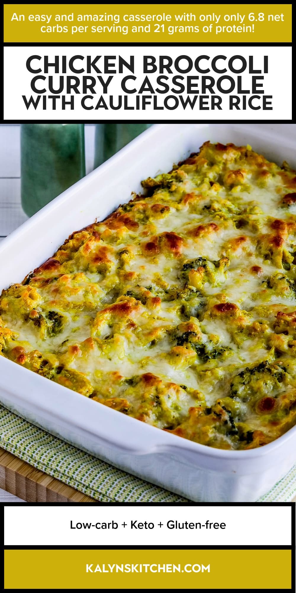 Pinterest image of Chicken Broccoli Curry Casserole with Cauliflower Rice