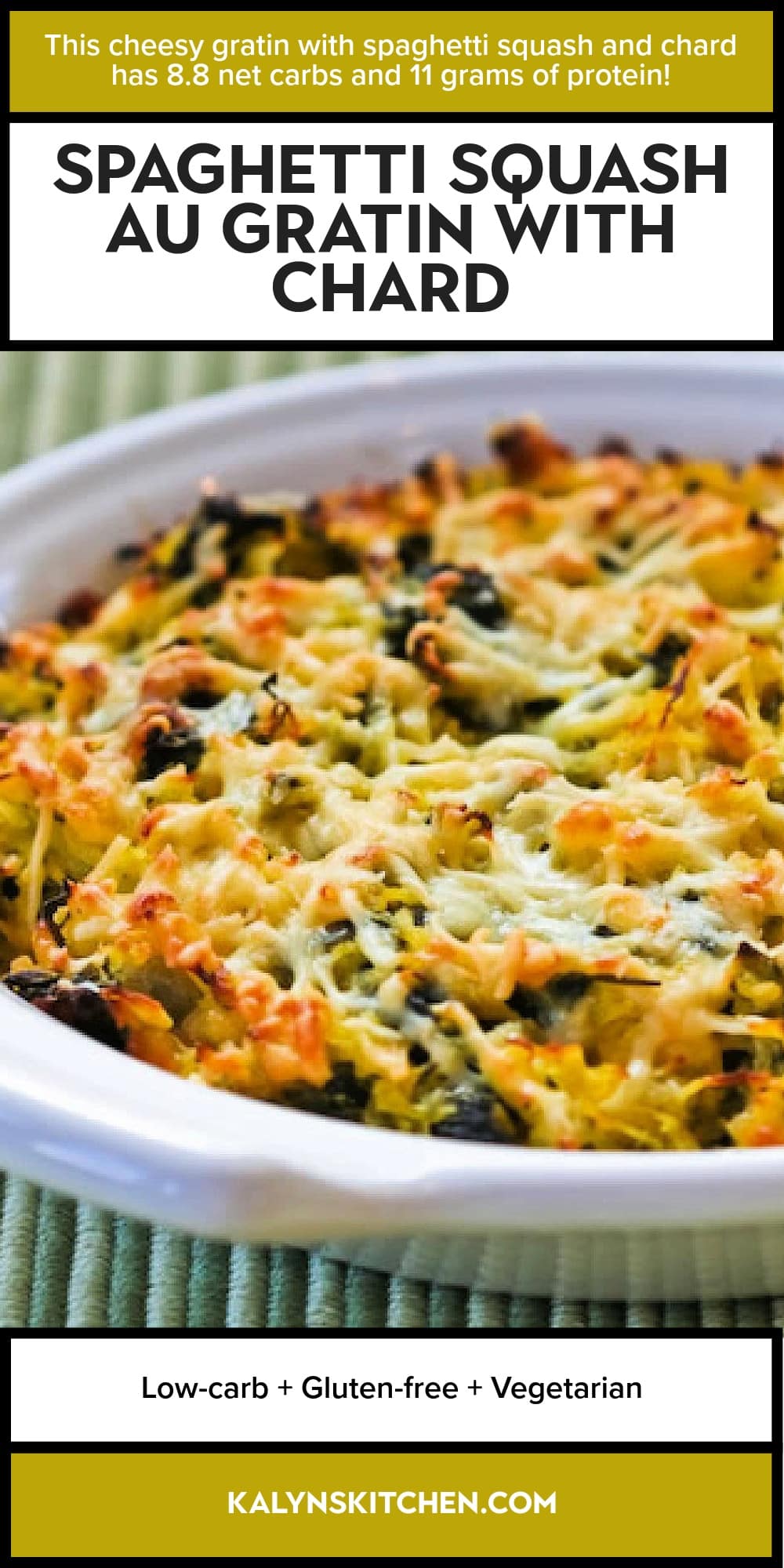 Pinterest image of Spaghetti Squash au Gratin with Chard