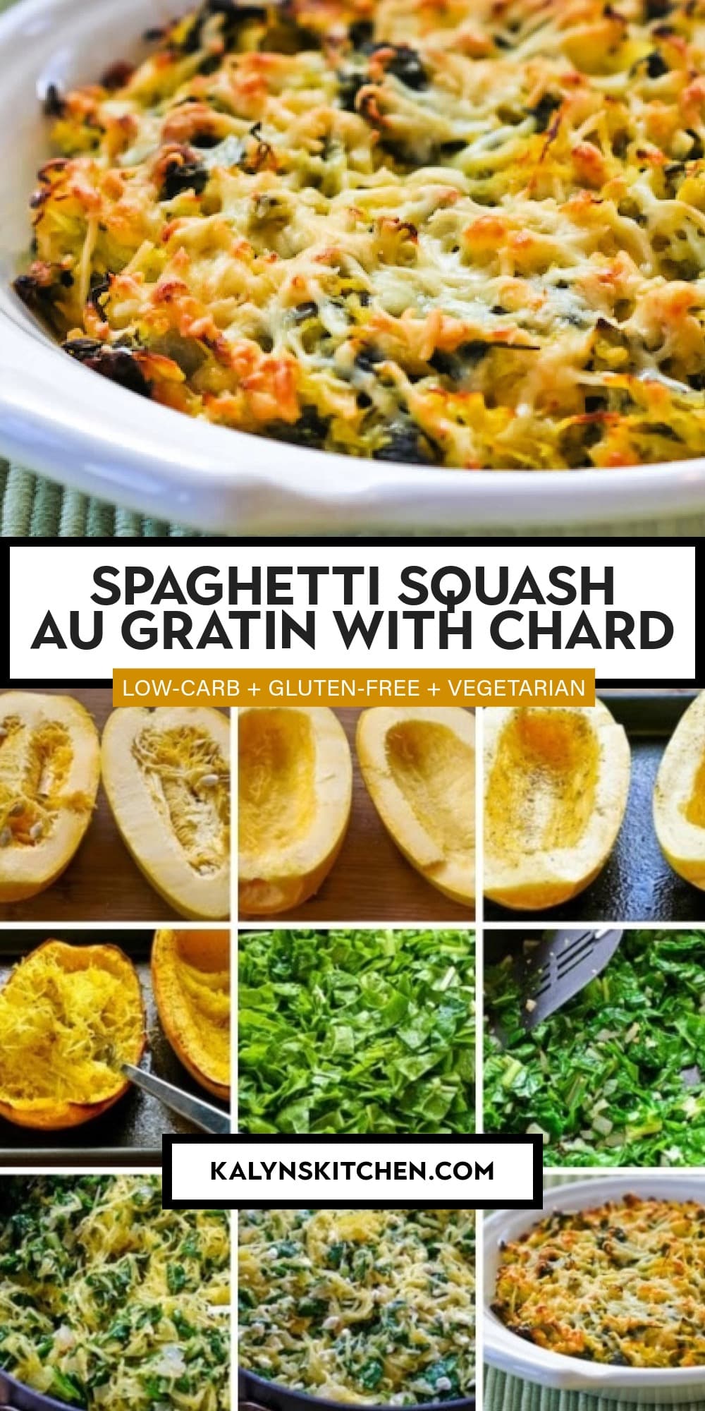 Pinterest image of Spaghetti Squash au Gratin with Chard