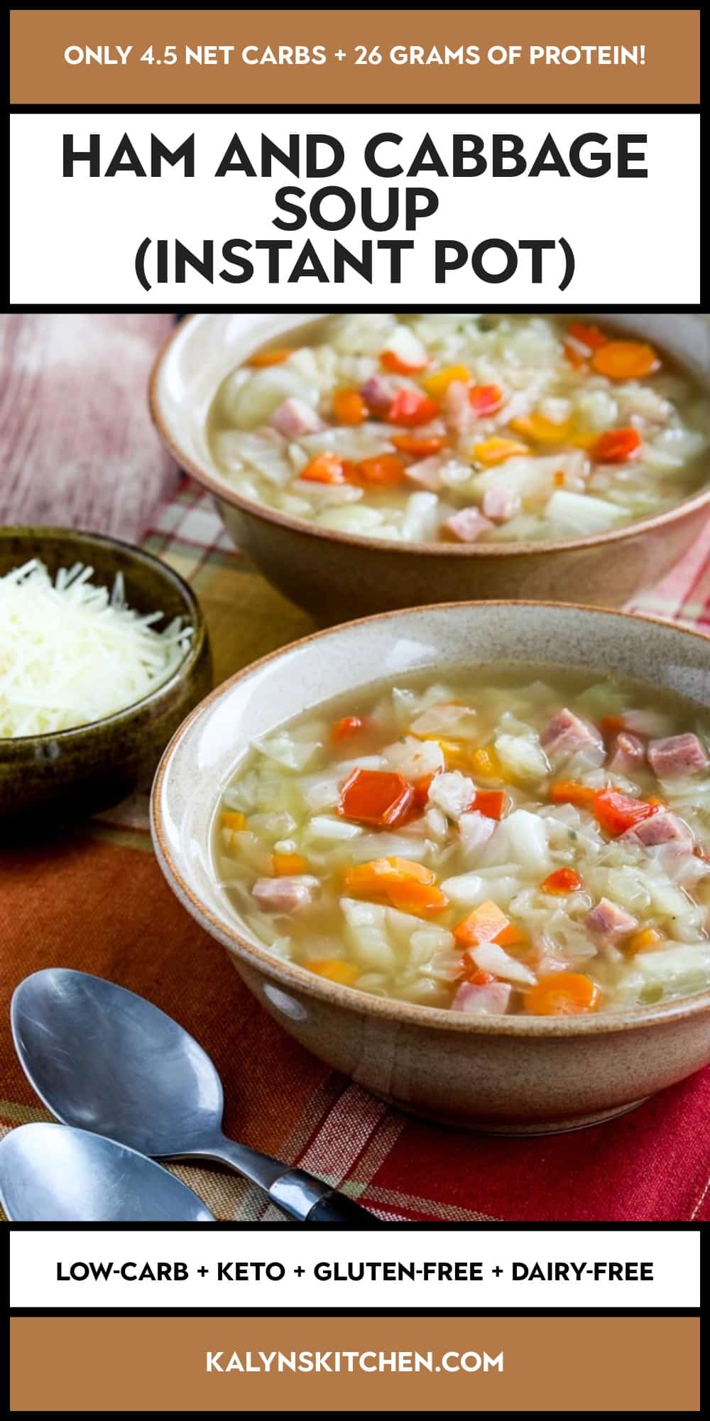 Pinterest image of Ham and Cabbage Soup (Instant Pot)