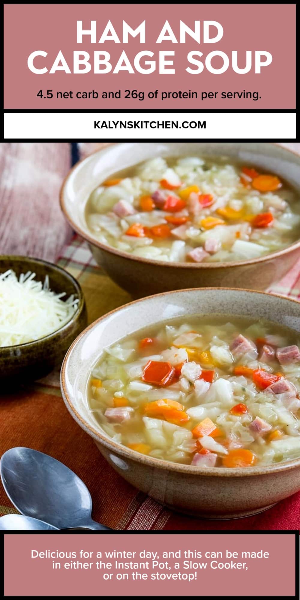 Pinterest image of Ham and Cabbage Soup
