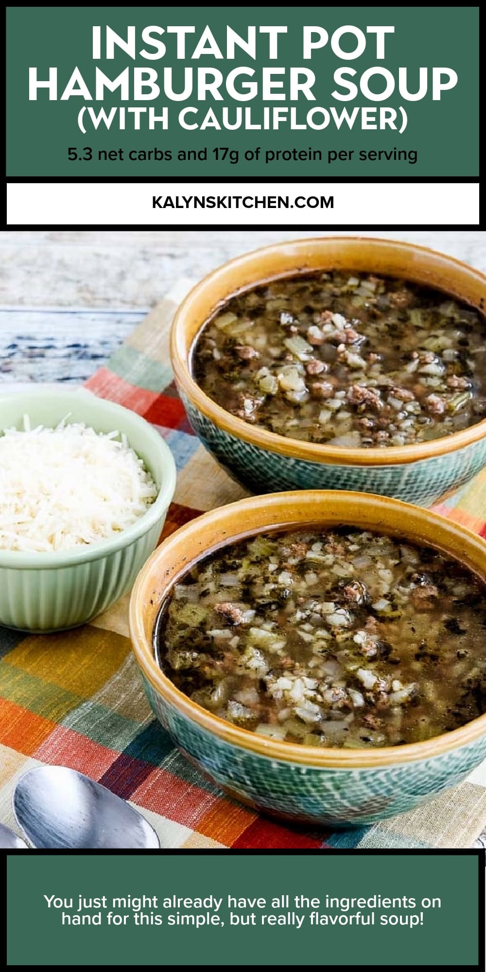Pinterest image of Instant Pot Hamburger Soup (with Cauliflower)