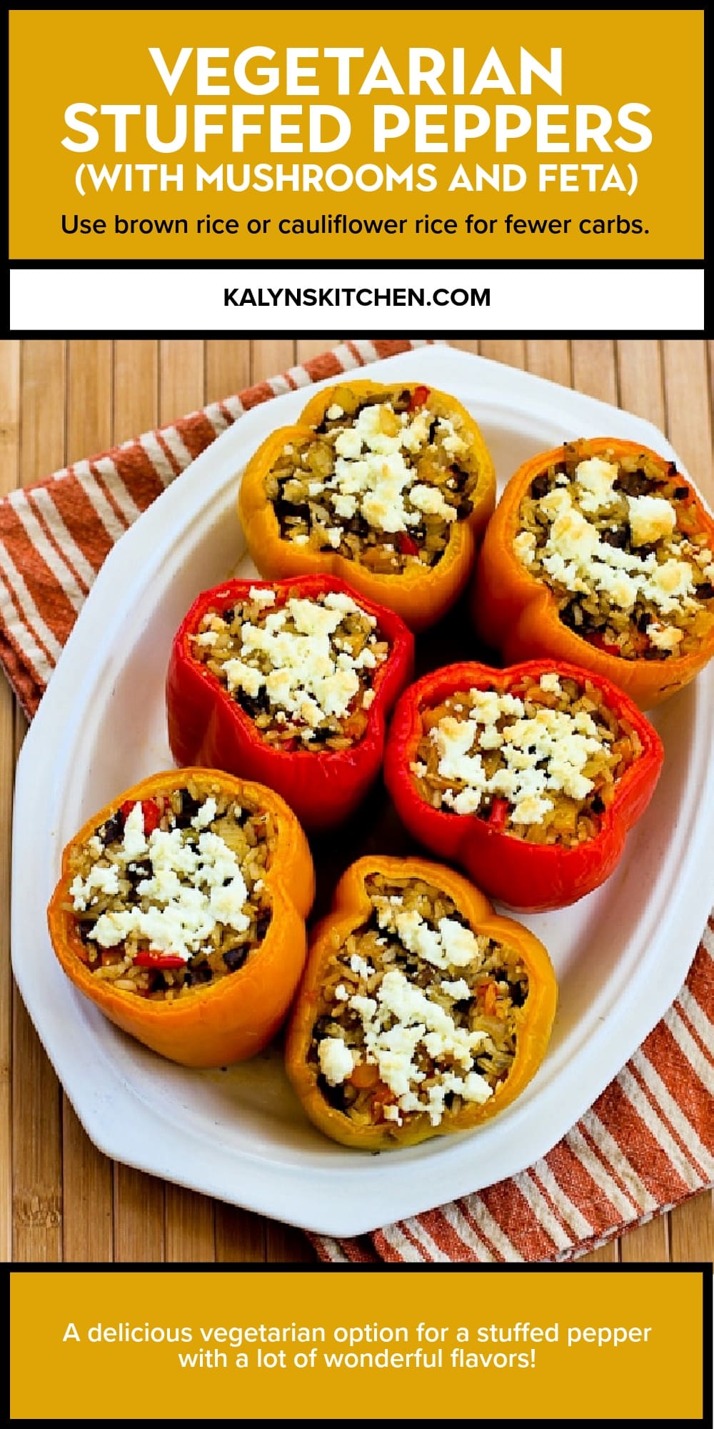 Pinterest image of Vegetarian Stuffed Peppers (with Mushrooms and Feta)