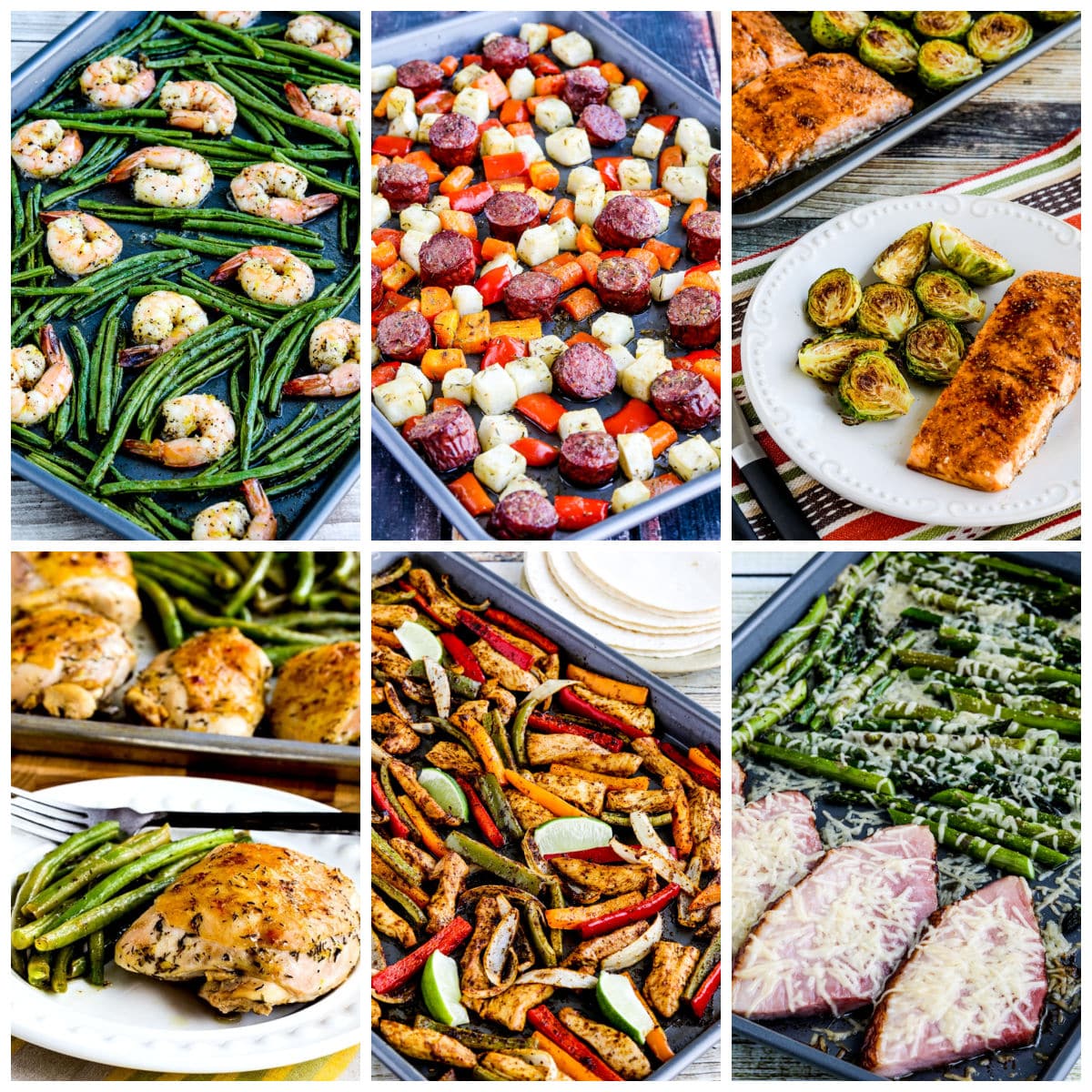 Collage of low-carb sheet pan meals showing some of the featured recipes.