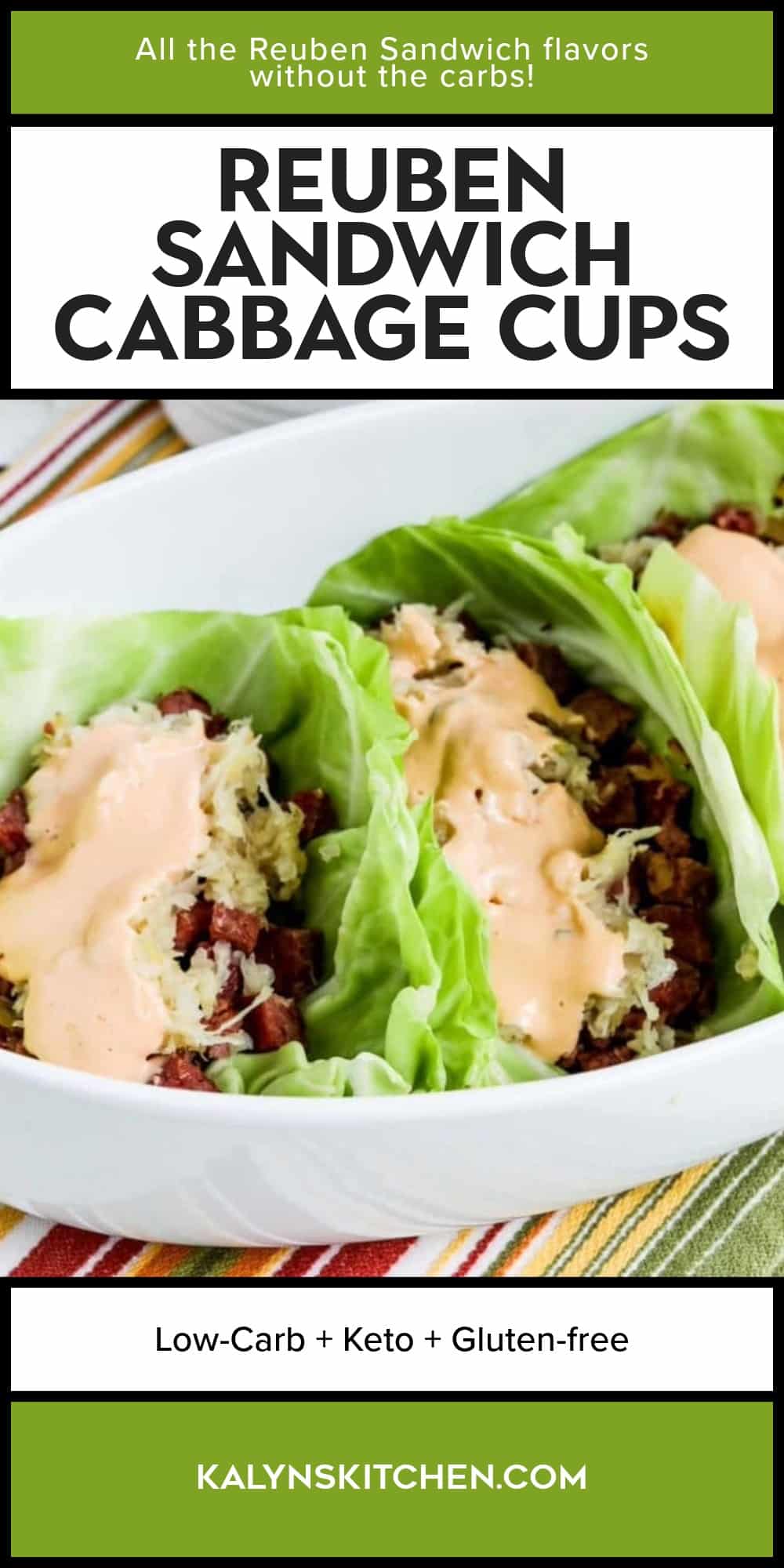 Pinterest image of Reuben Sandwich Cabbage Cups
