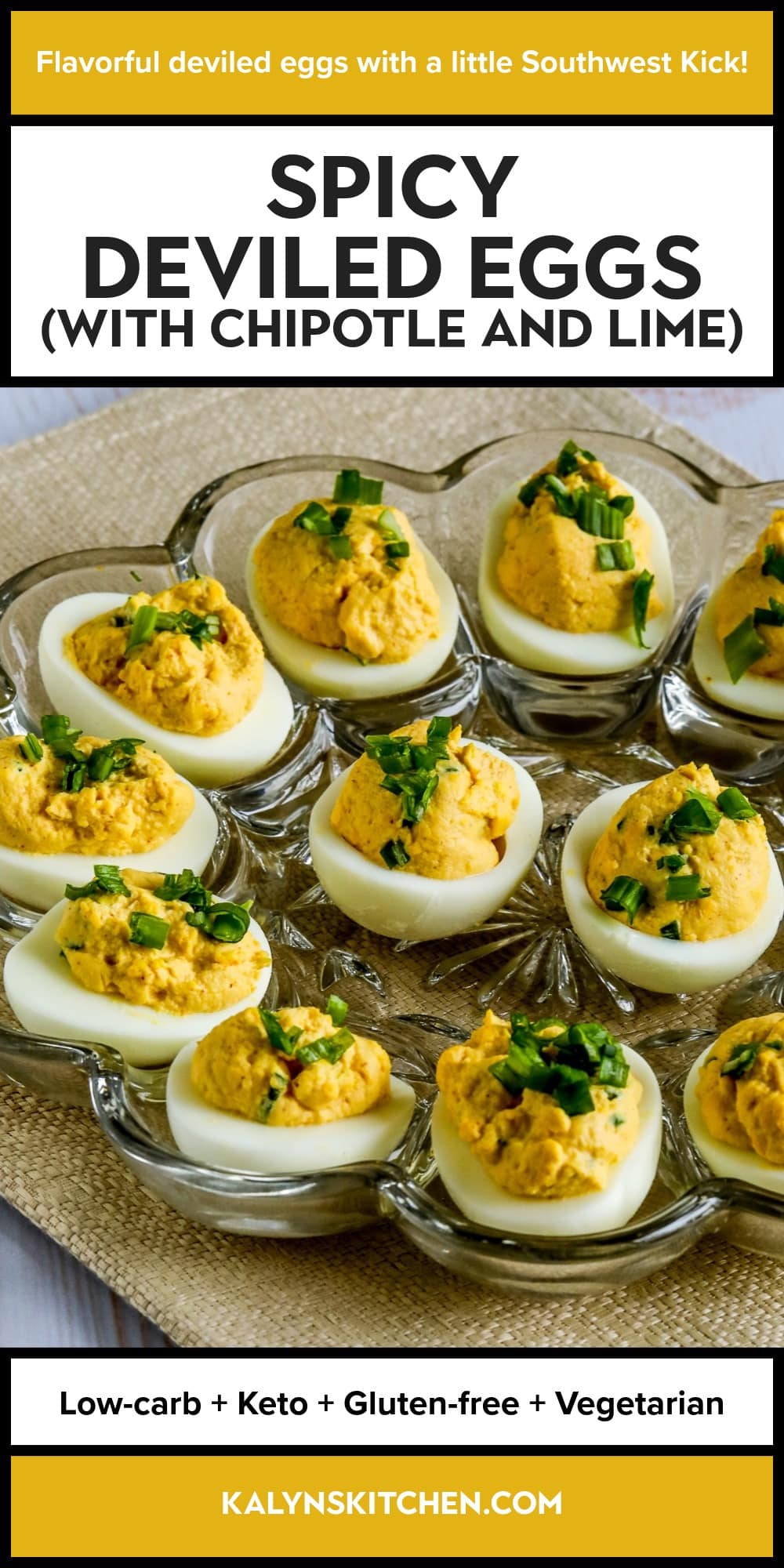 Pinterest image of Spicy Deviled Eggs (with Chipotle and Lime)
