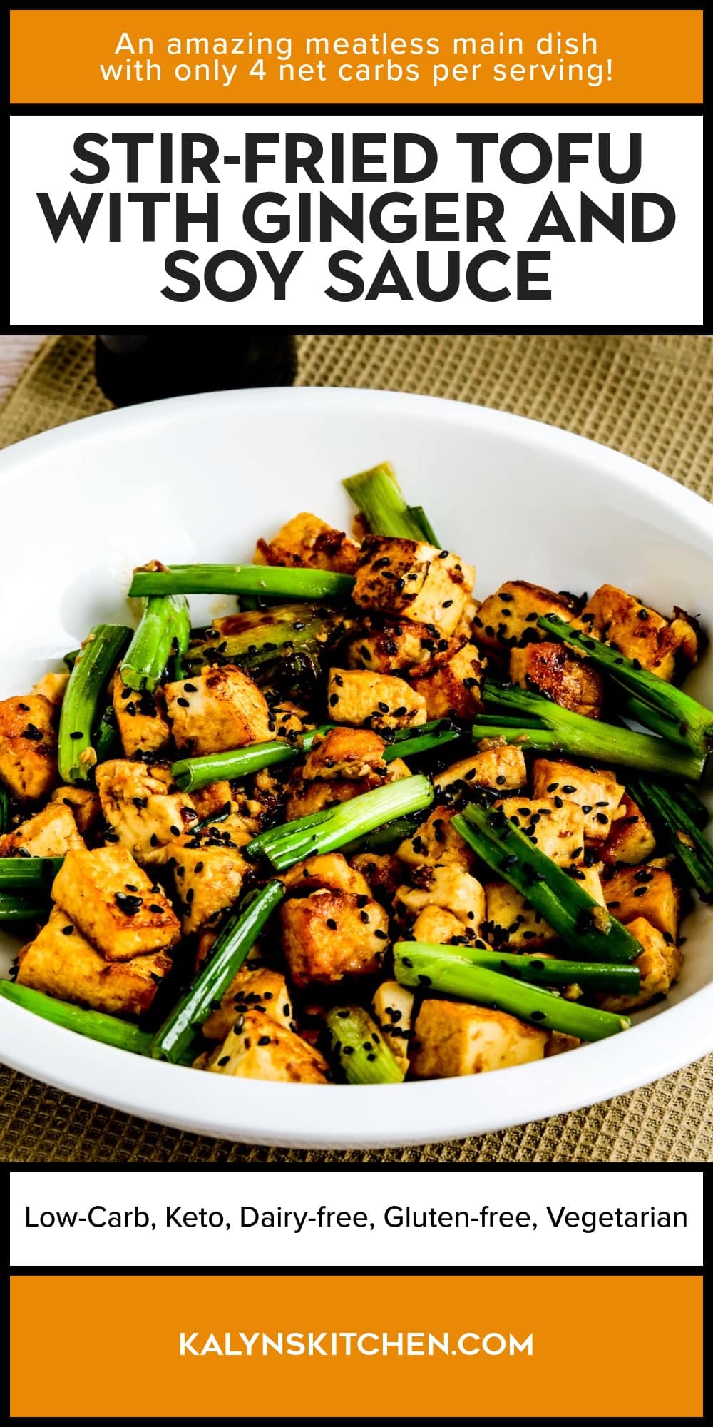 Pinterest image of Stir-Fried Tofu with Ginger and Soy Sauce