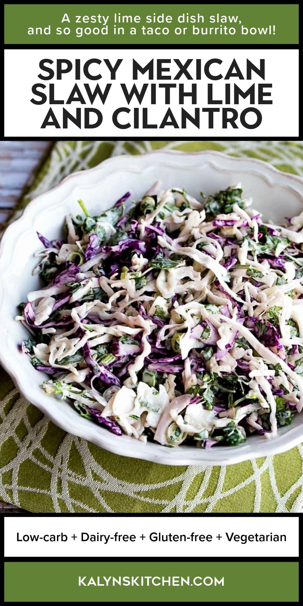 Pinterest image of Spicy Mexican Slaw with Lime and Cilantro