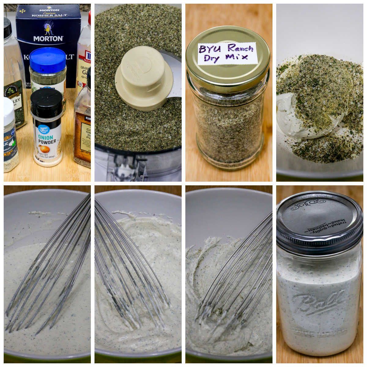 Process shots collage showing steps for making BYU Creamery Ranch Dressing (Copycat Recipe).