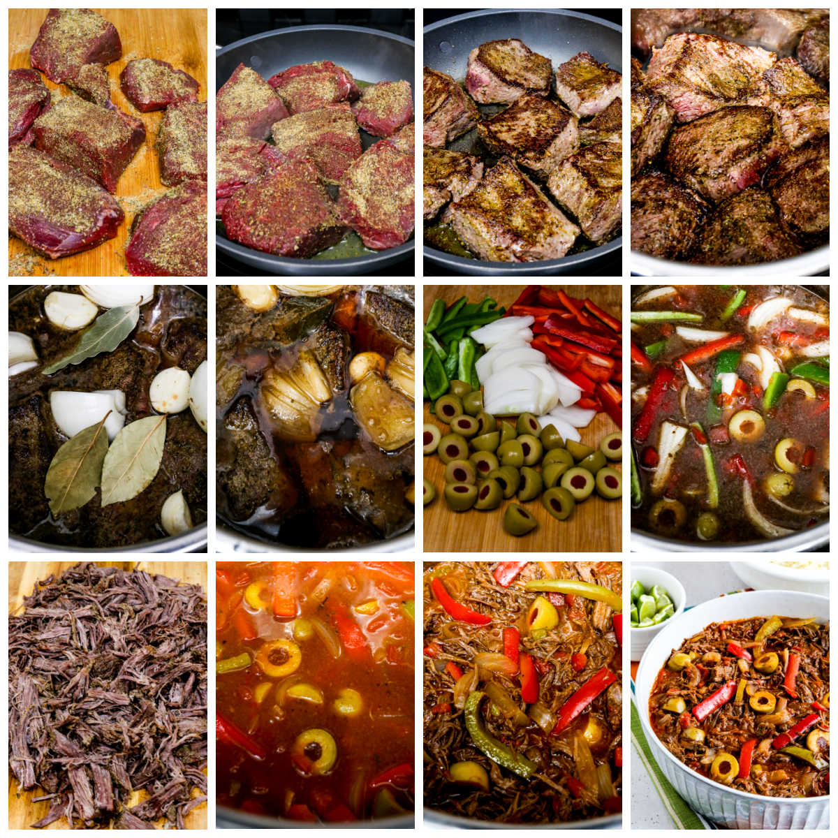 Ropa Vieja Recipe collage image of recipe steps.