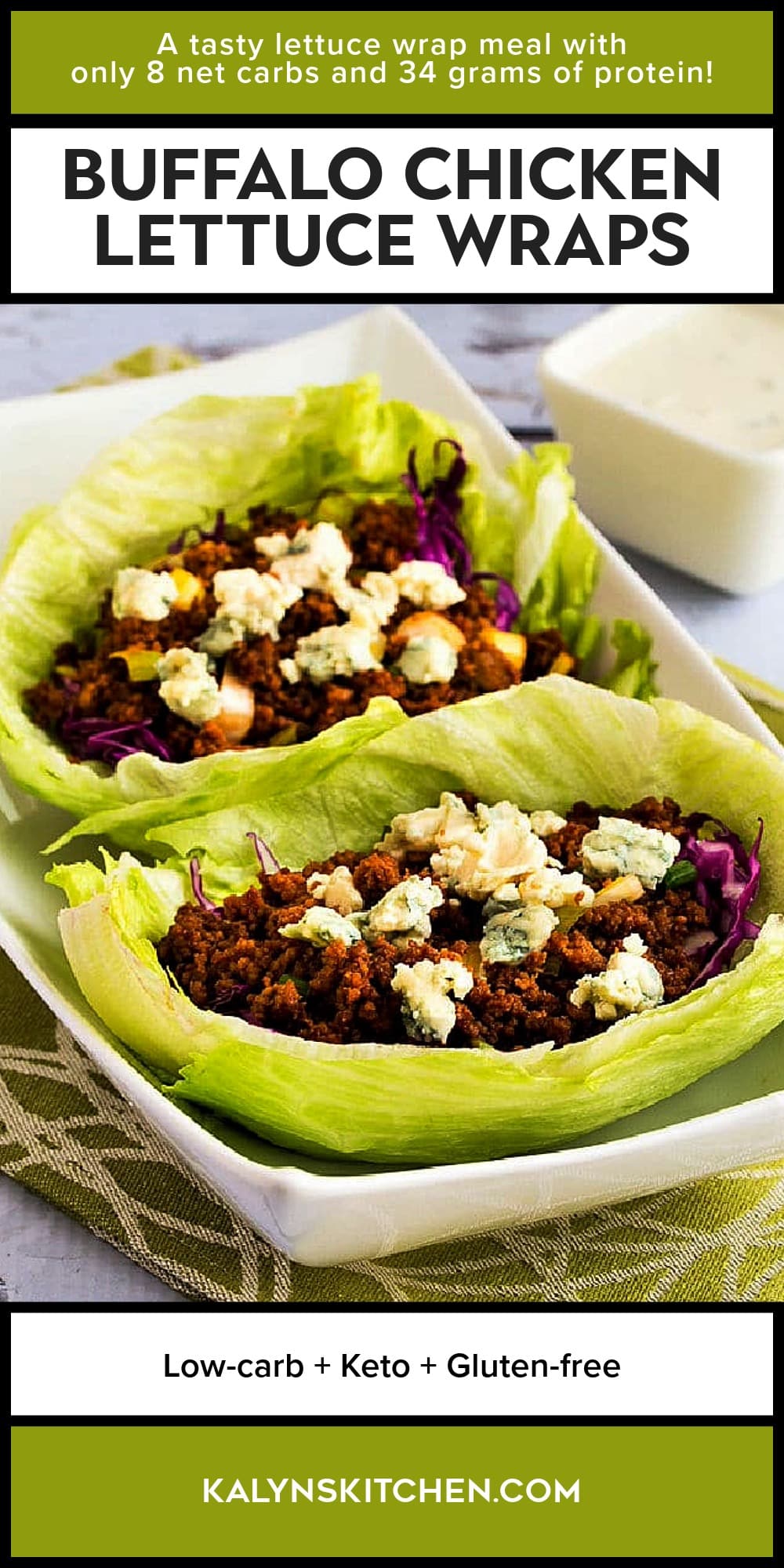 Pinterest image of Buffalo Chicken Lettuce Wraps