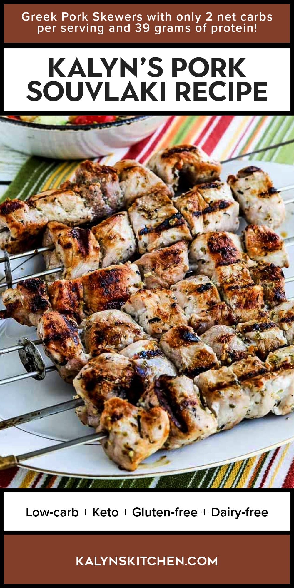 Pinterest image of Kalyn's Pork Souvlaki Recipe
