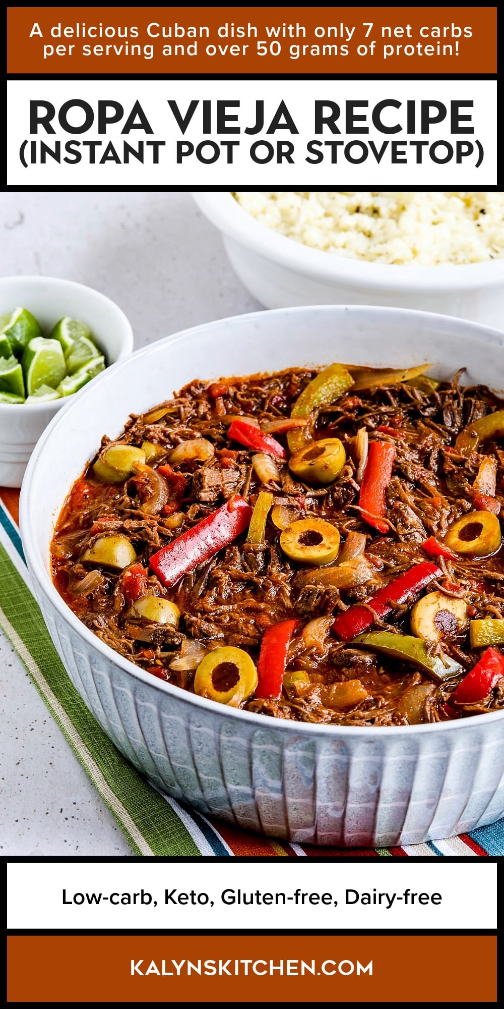 Pinterest image of Ropa Vieja Recipe (Instant Pot or Stovetop)