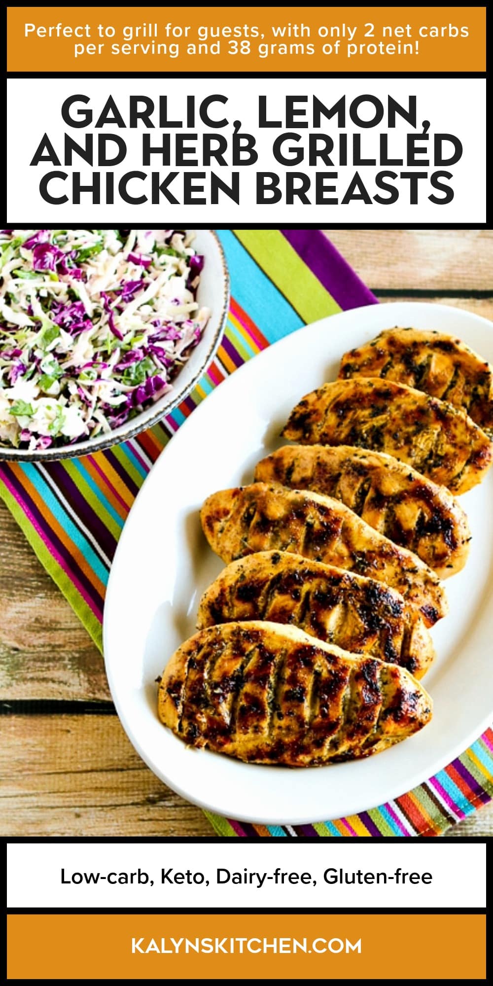 Pinterest image of Garlic, Lemon, and Herb Grilled Chicken Breasts