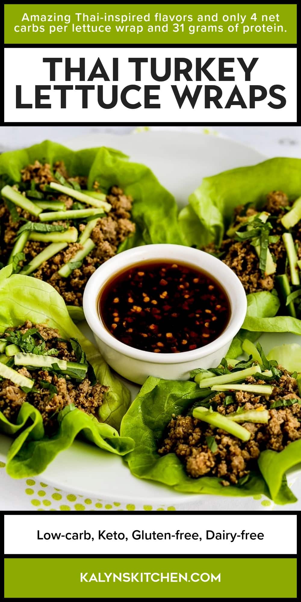 Pinterest image of Thai Turkey Lettuce Wraps