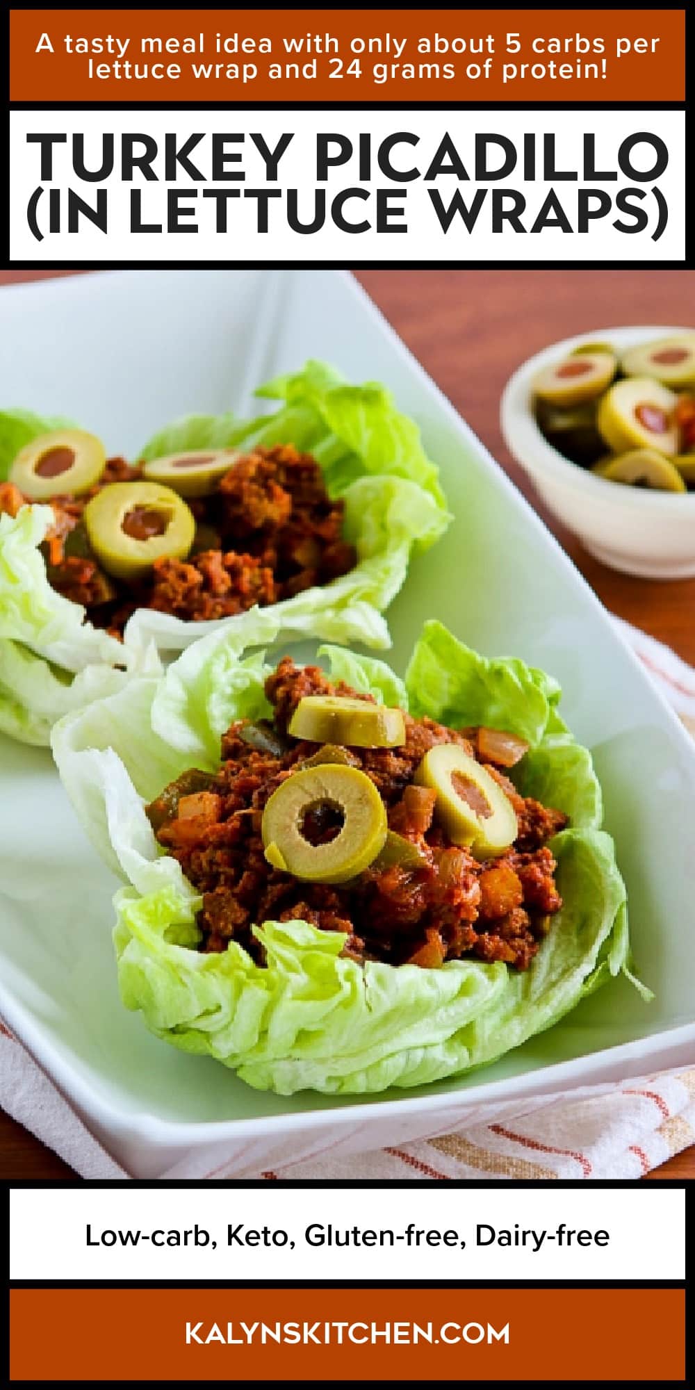 Pinterest image of Turkey Picadillo (in Lettuce Wraps)
