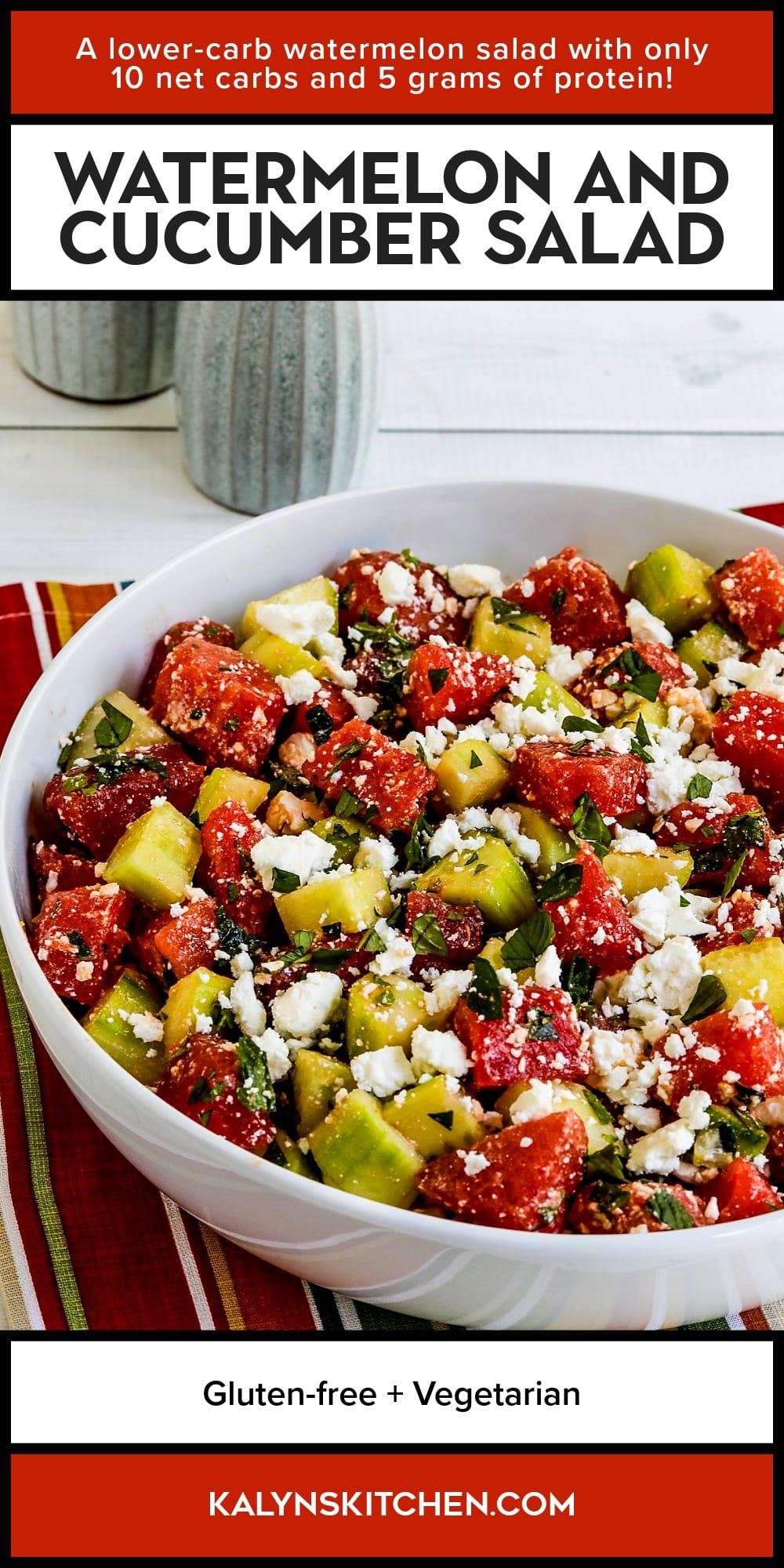 Pinterest image of Watermelon and Cucumber Salad