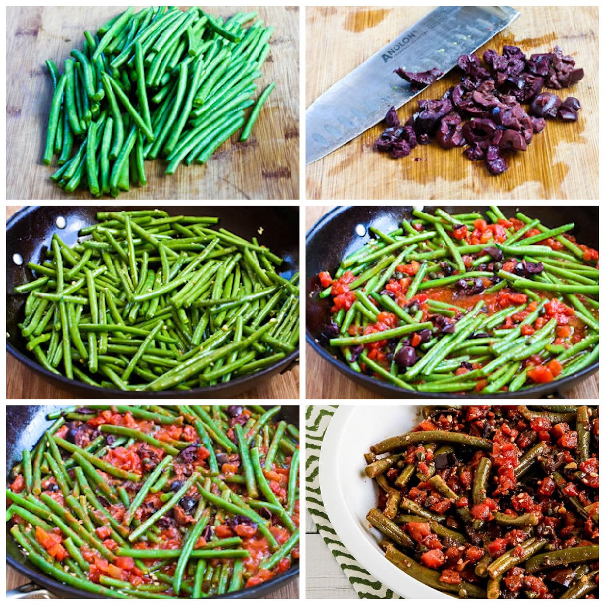 Process shots collage for Green Beans with Tomatoes