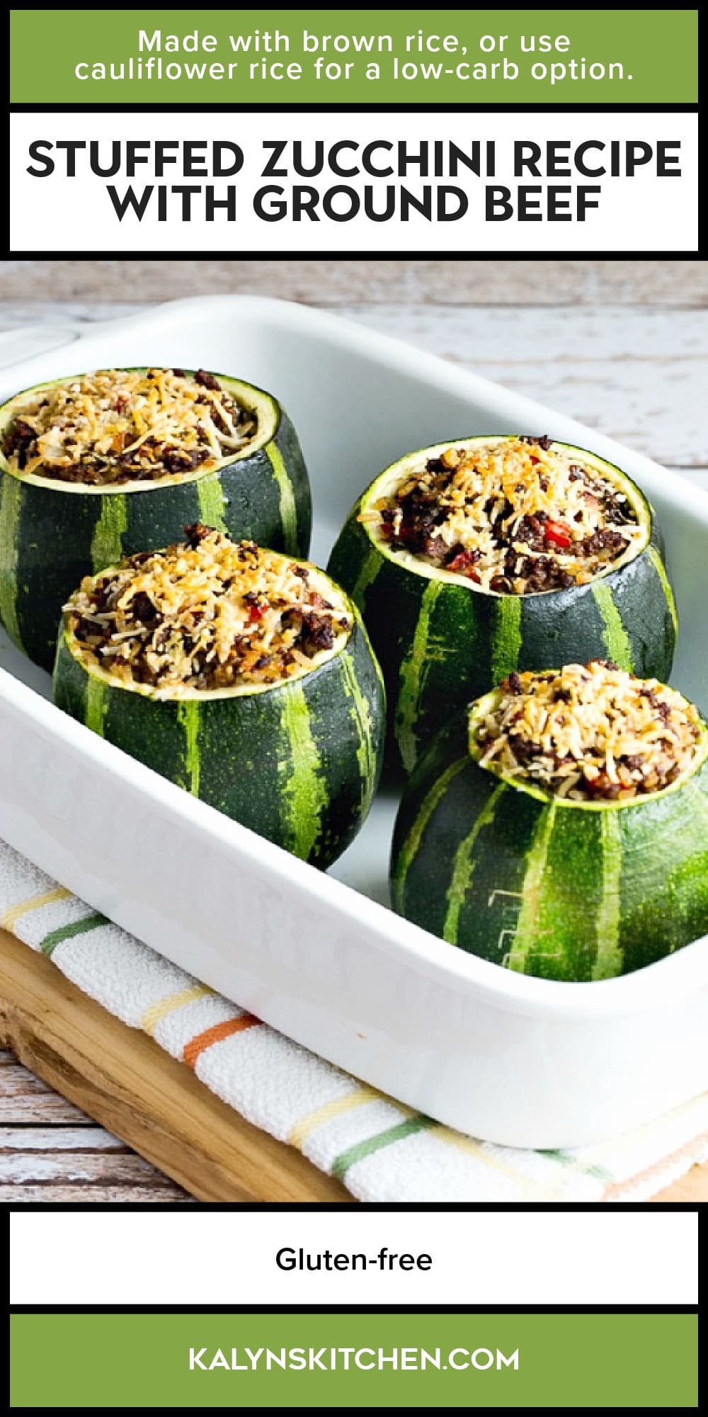 Pinterest image of Stuffed Zucchini Recipe with Ground Beef