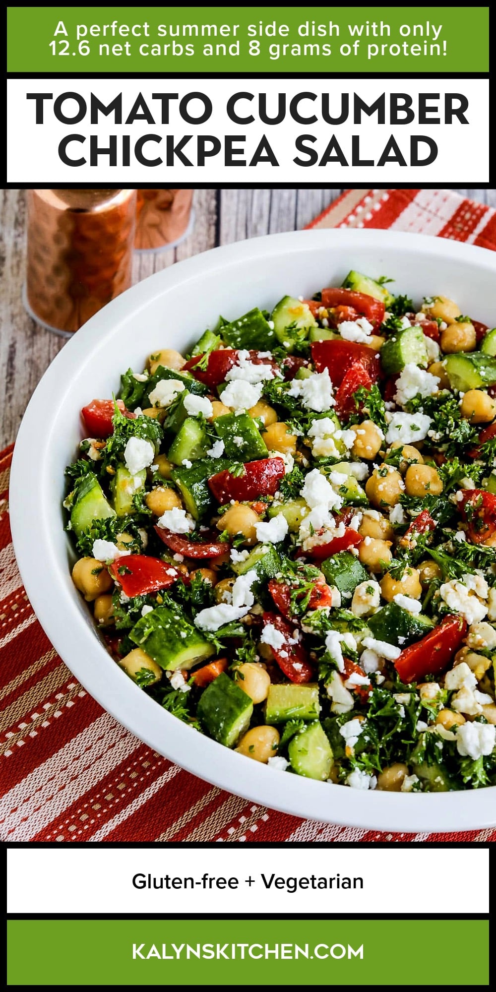 Pinterest image of Tomato Cucumber Chickpea Salad
