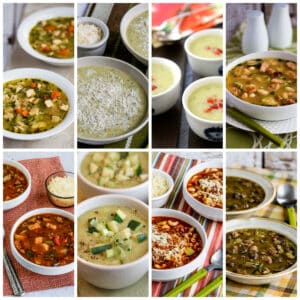 Collage image for Amazing Zucchini Soup Recipes showing featured recipes.