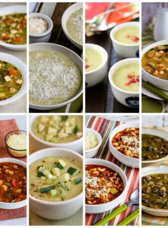 Collage image for Amazing Zucchini Soup Recipes showing featured recipes.