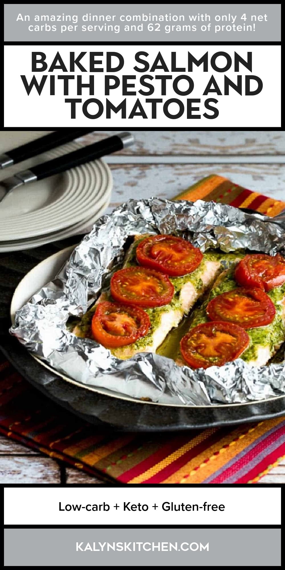 Pinterest image of Baked Salmon with Pesto and Tomatoes