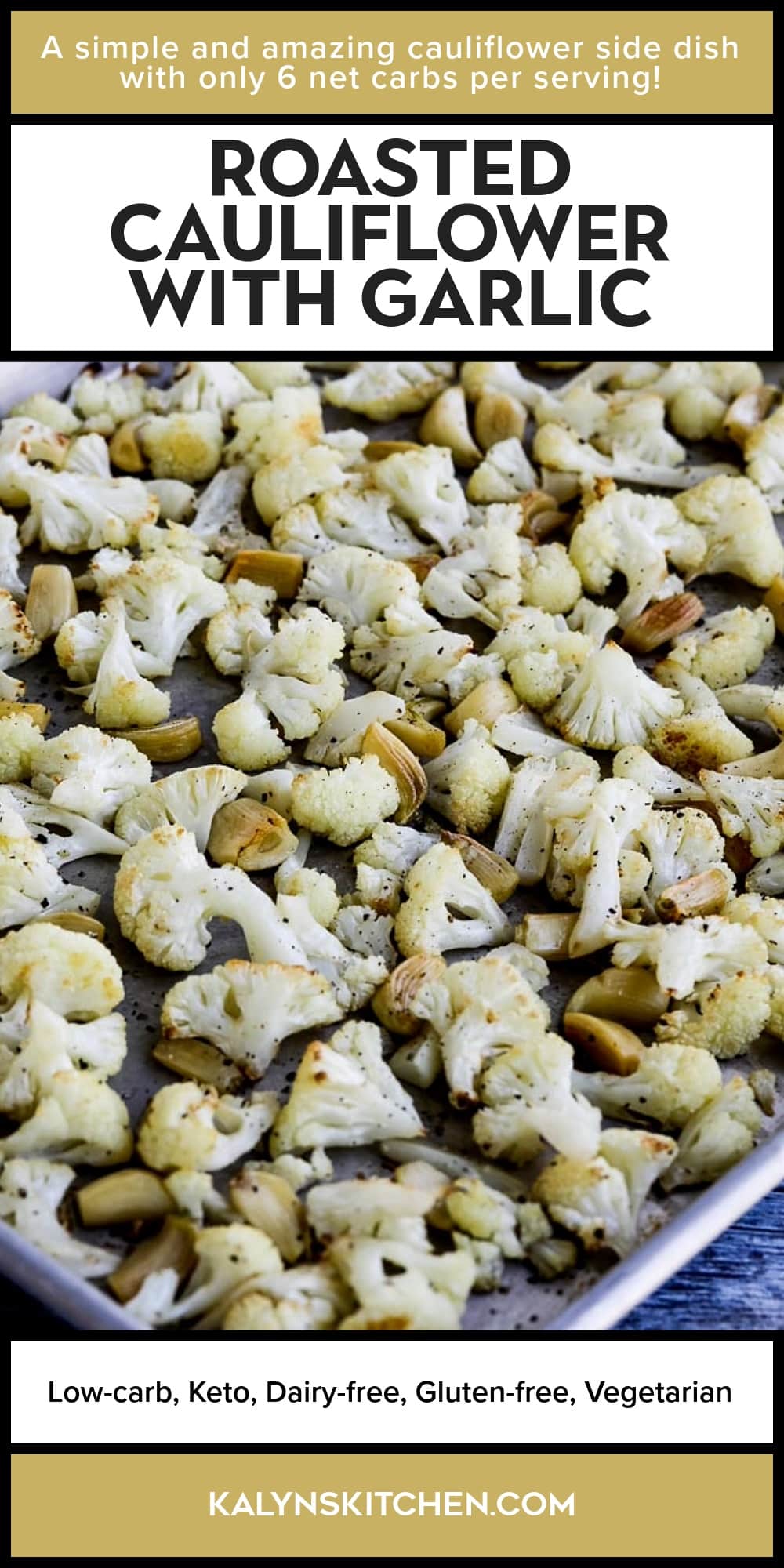 Pinterest image of Roasted Cauliflower with Garlic