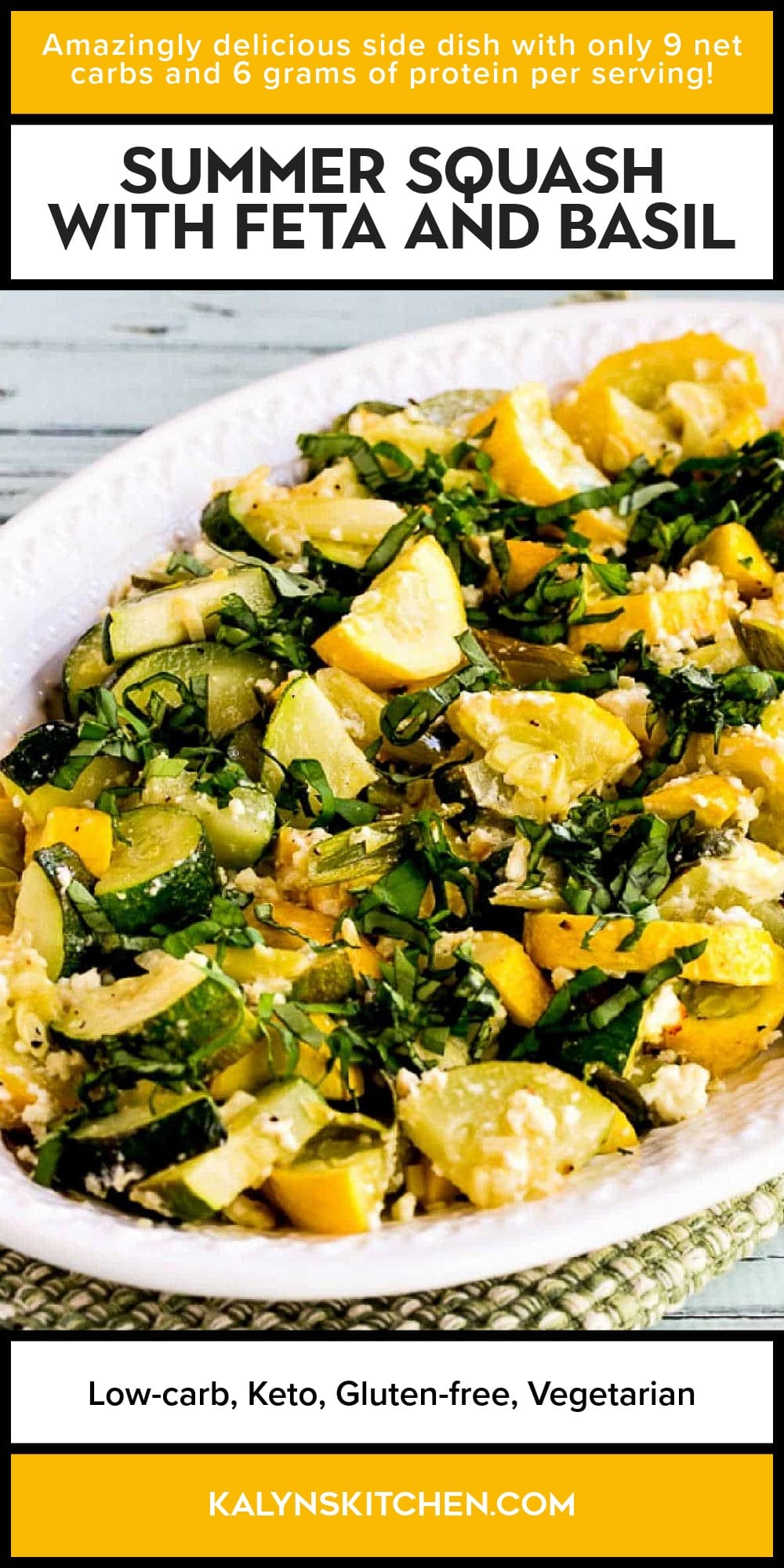 Pinterest image of Summer Squash with Feta and Basil