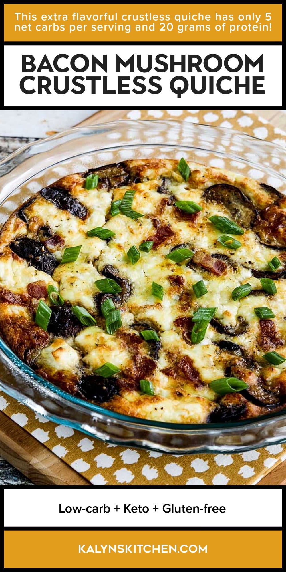Pinterest image of Bacon Mushroom Crustless Quiche