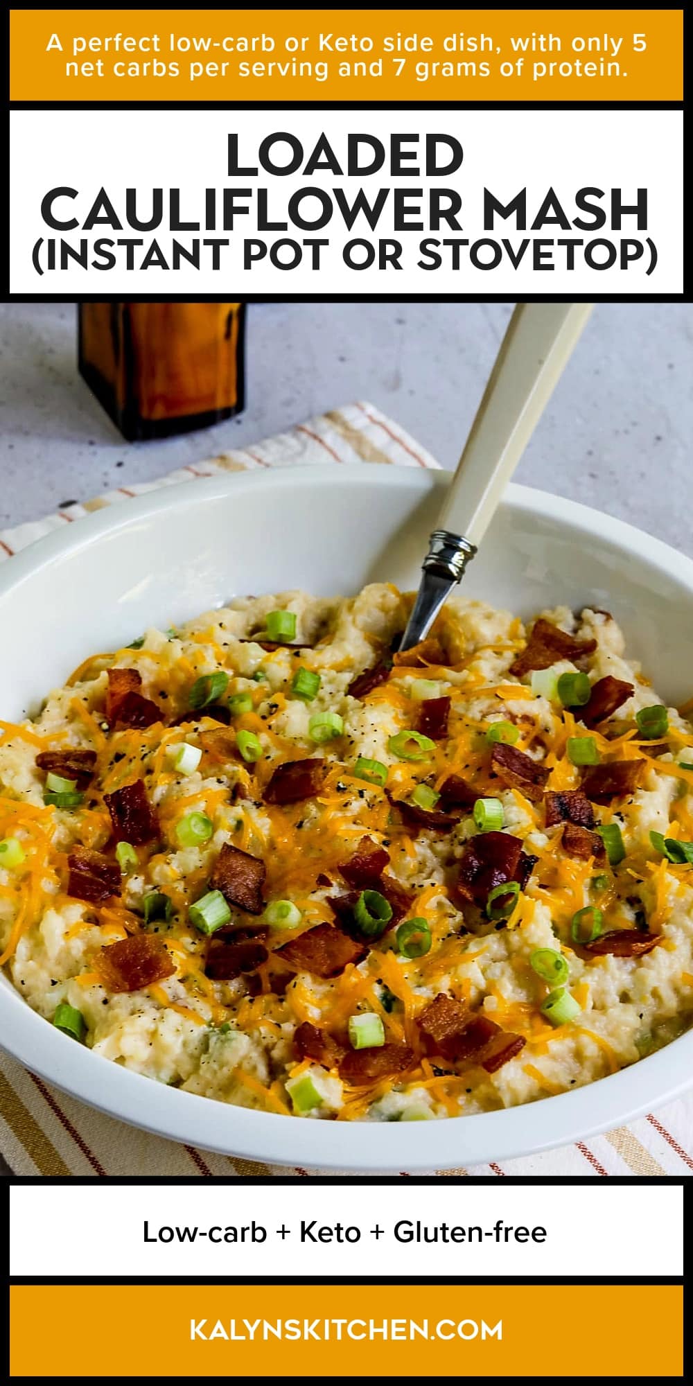 Pinterest image of Loaded Cauliflower Mash (Instant Pot or Stovetop)