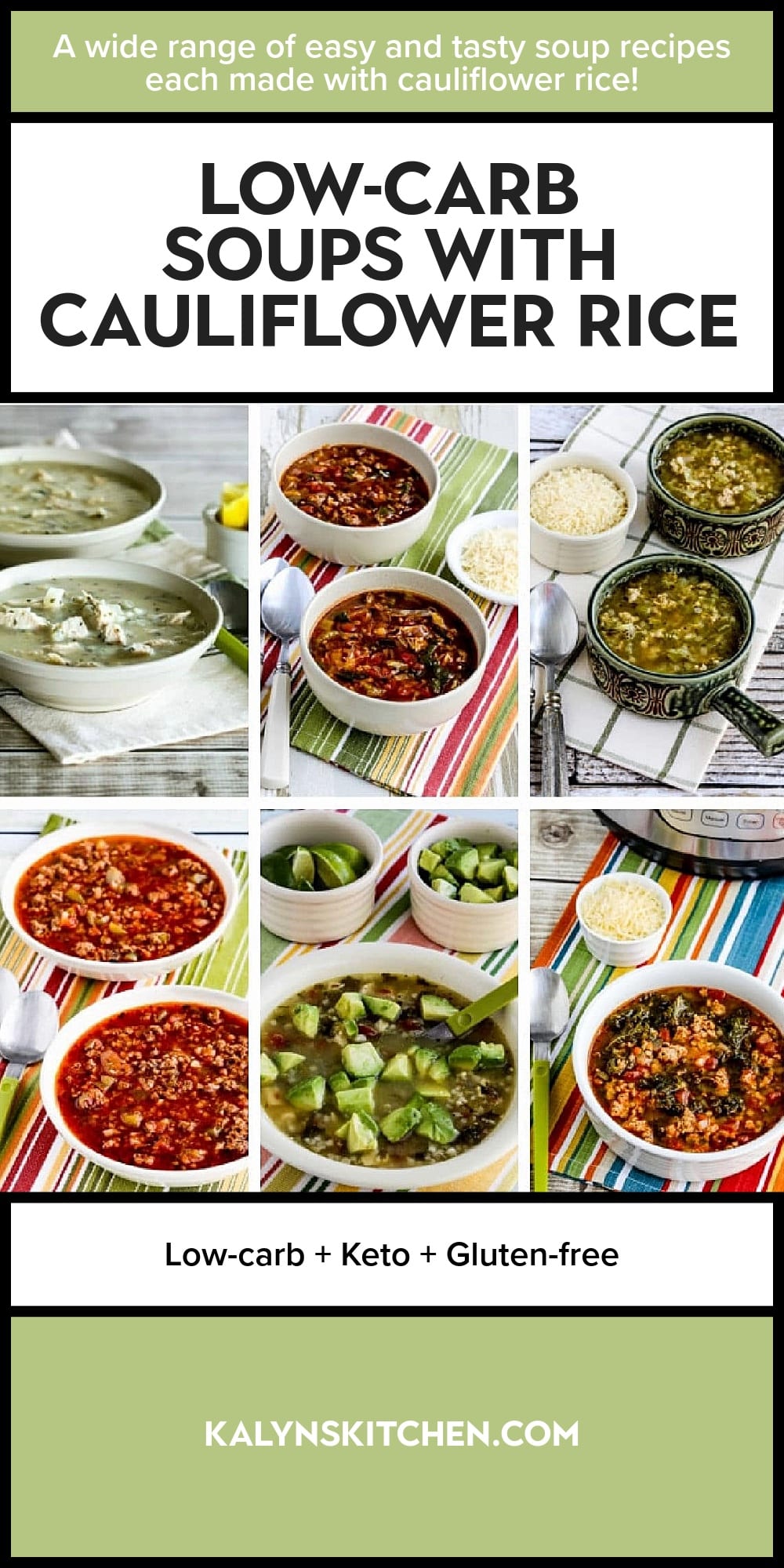 Pinterest image of Low-Carb Soups with Cauliflower Rice