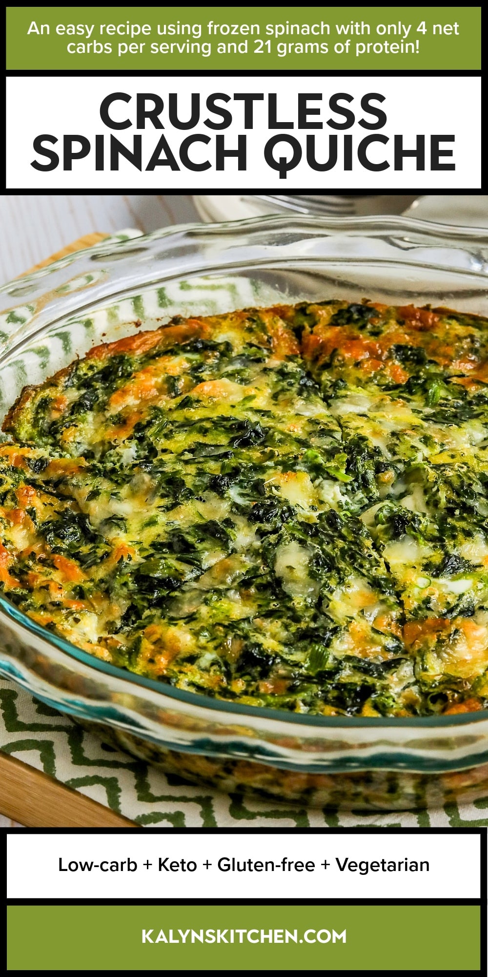 Pinterest image of Crustless Spinach Quiche