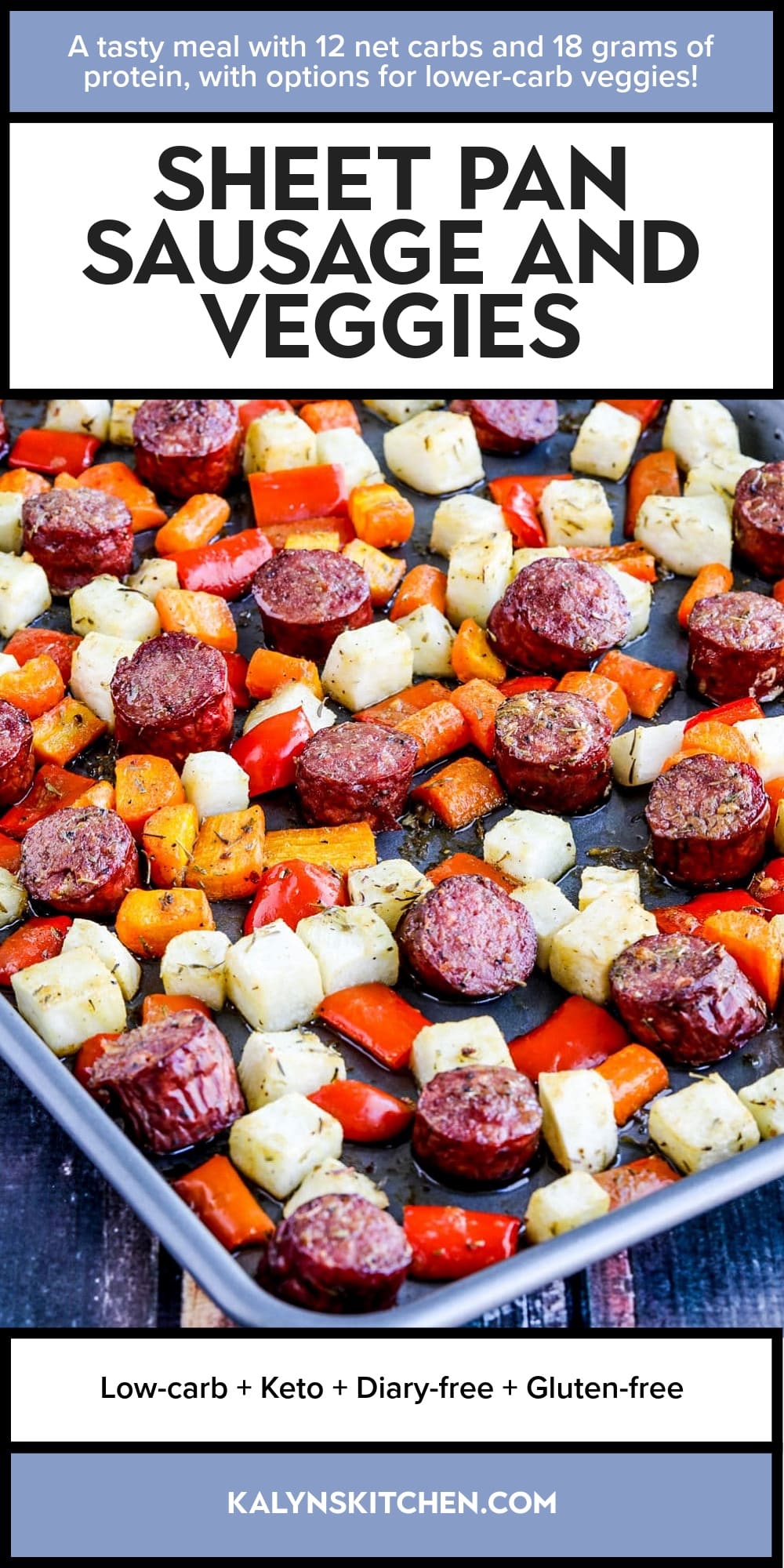 Pinterest image of Sheet Pan Sausage and Veggies