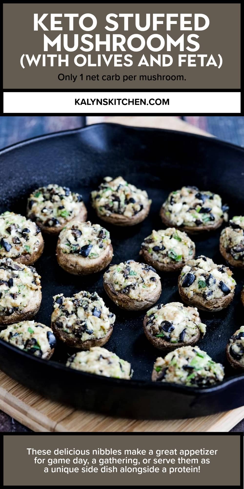 Pinterest image of Keto Stuffed Mushrooms (with Olives and Feta)