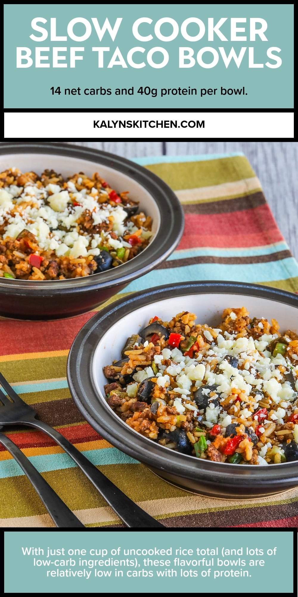 Pinterest image of Slow Cooker Beef Taco Bowls