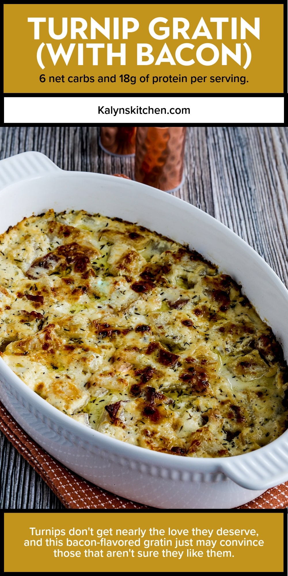 Pinterest image of Turnip Gratin (with Bacon)