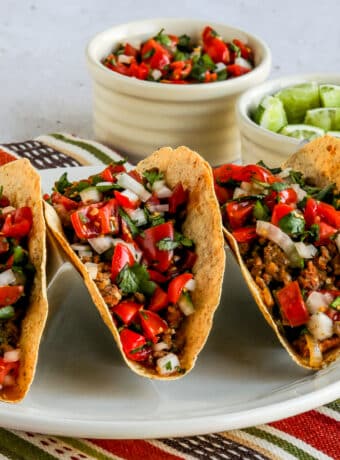 Square image for Beef and Chorizo Tacos in taco holder.