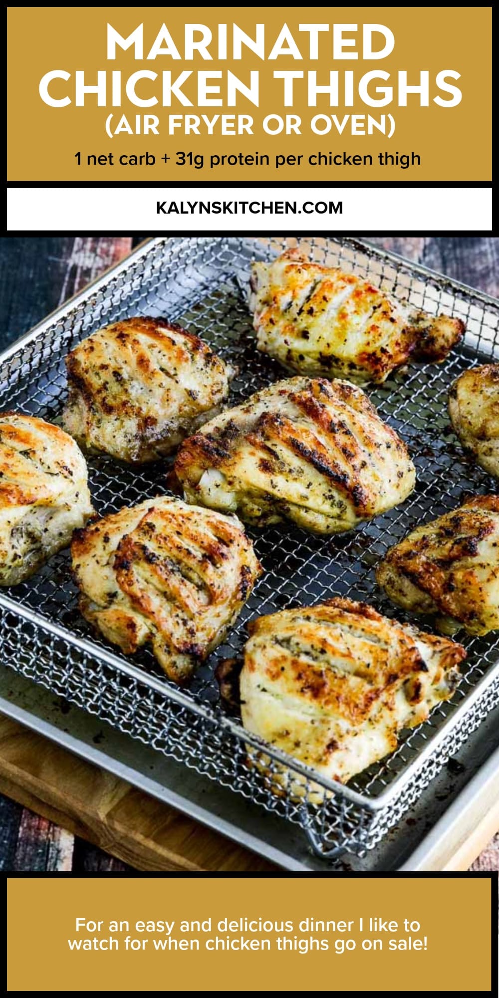 Pinterest image of Marinated Chicken Thighs (Air Fryer or Oven)