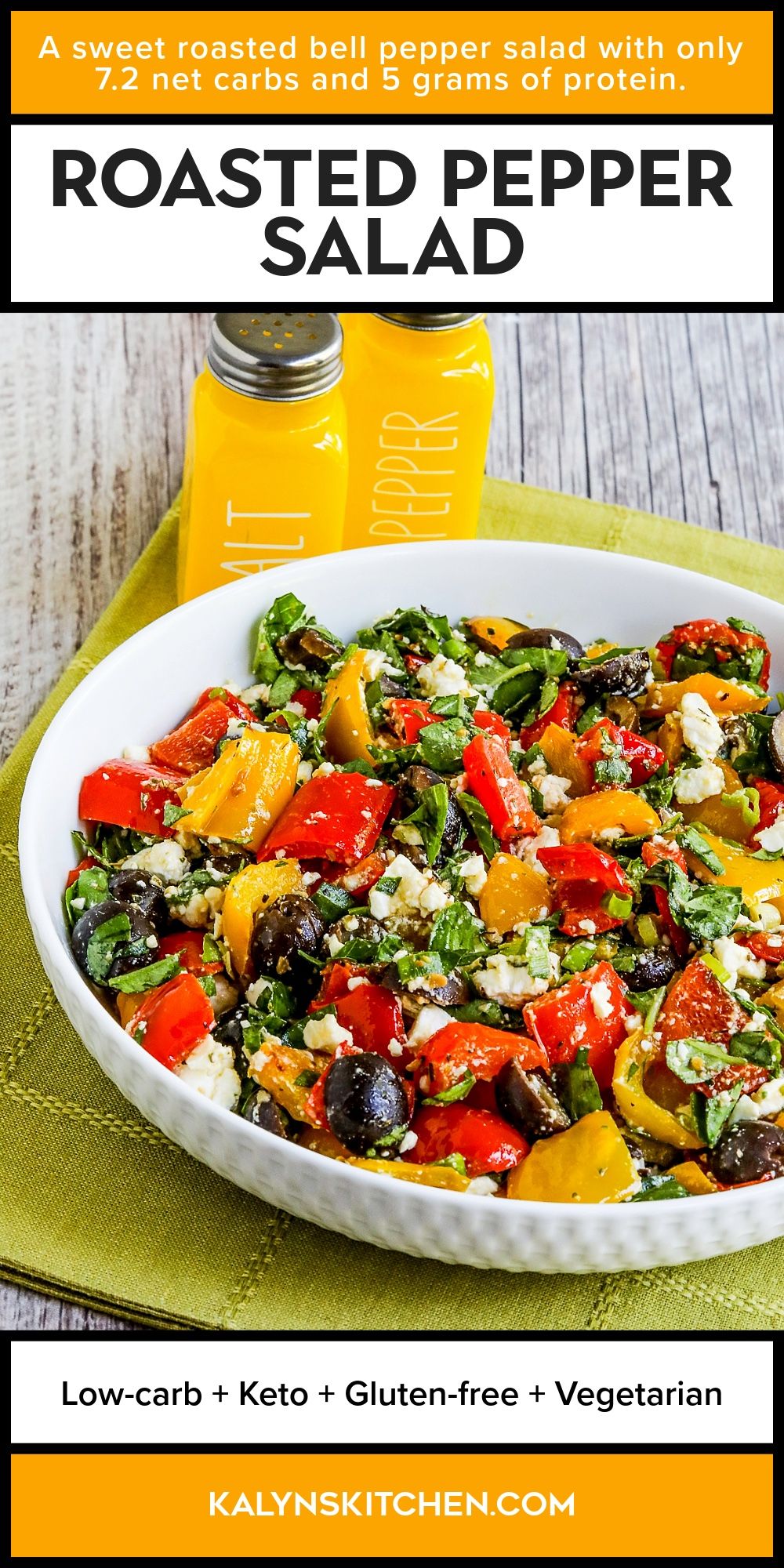 Pinterest image of Roasted Pepper Salad in Bowl.