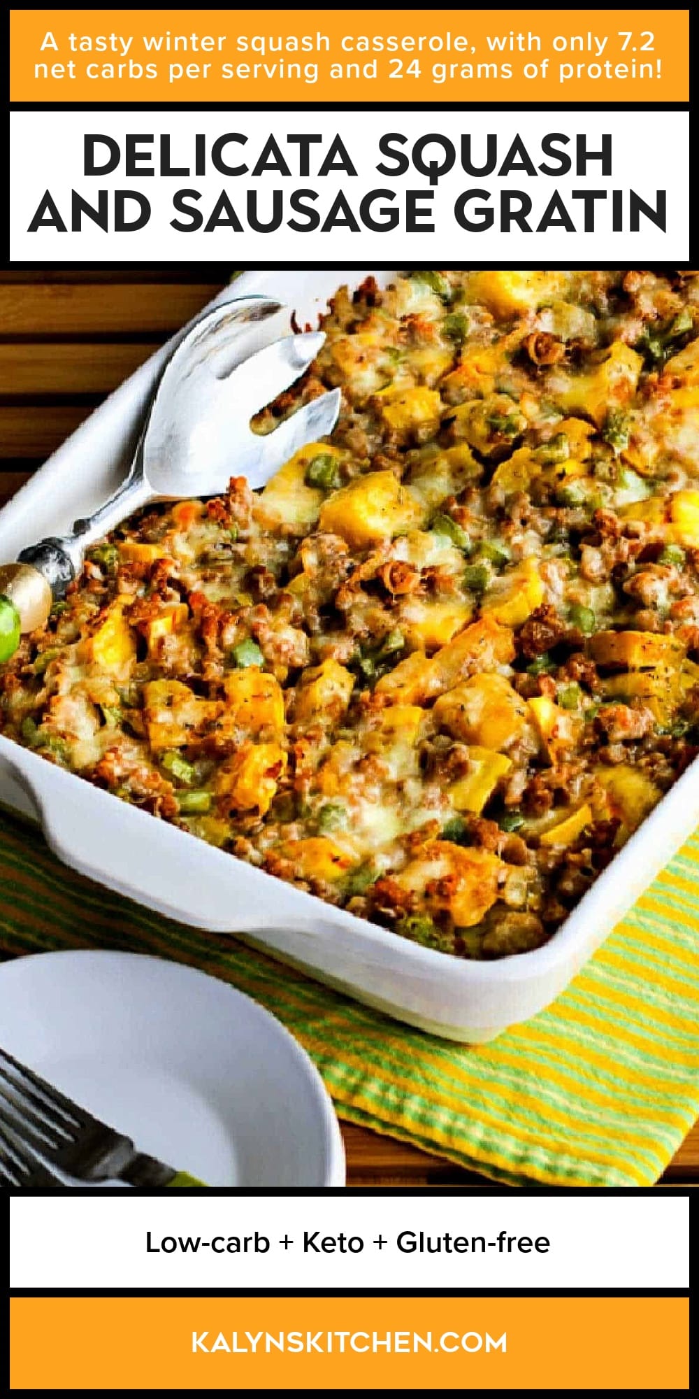 Pinterest image of Delicata Squash and Sausage Gratin