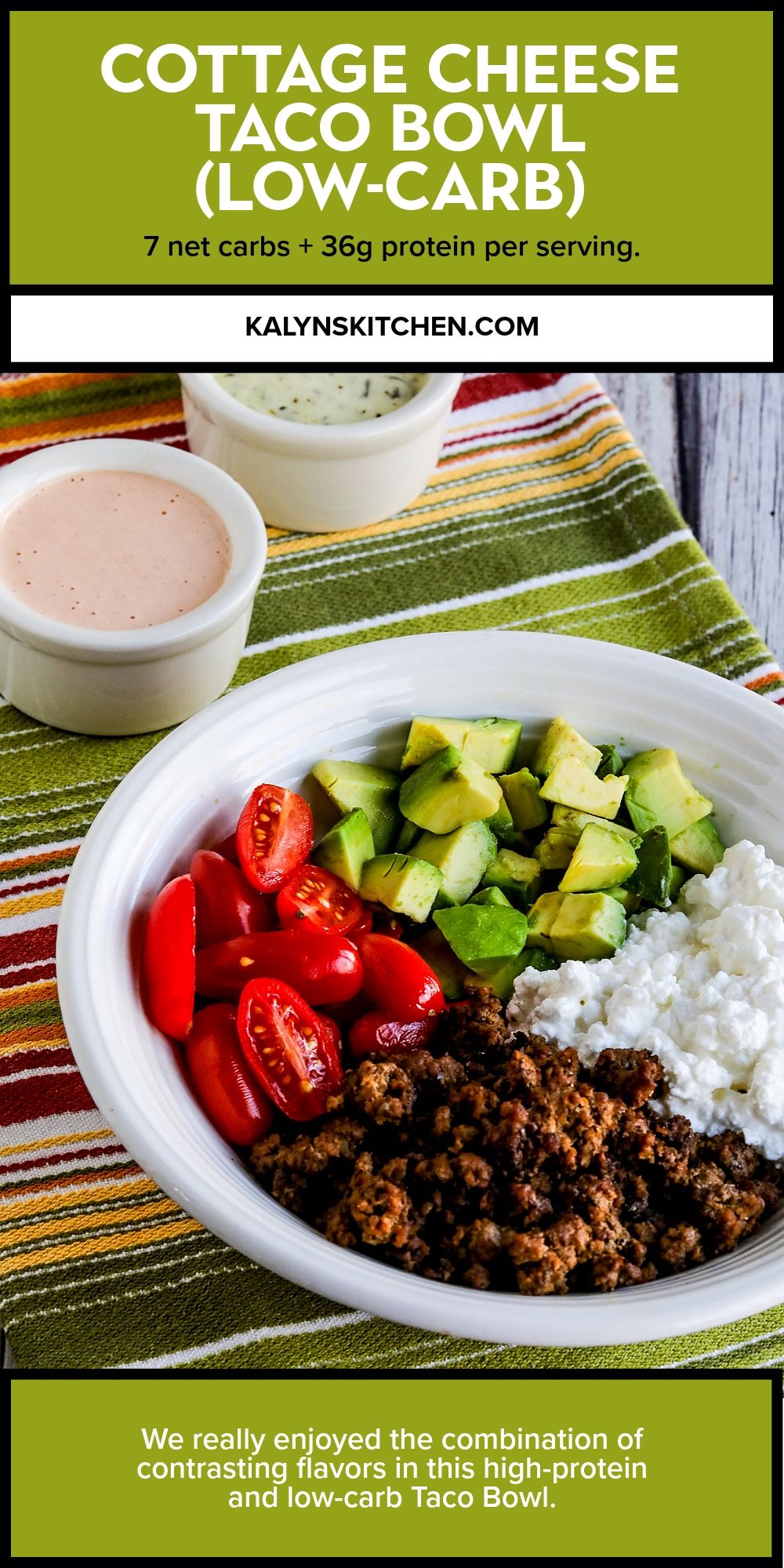 Pinterest image for cottage cheese taco bowl.